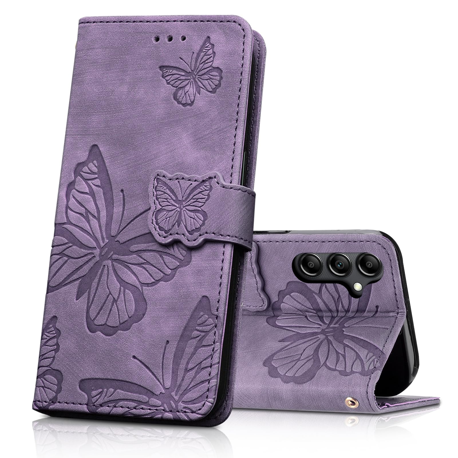 CXTcase Handyhülle für Samsung Galaxy S23 Hülle, Schutzhülle Flip Case für Samsung Galaxy S23, PU Leder Magnetische Schmetterlings Lederhülle Tasche für Samsung Galaxy S23, Lila