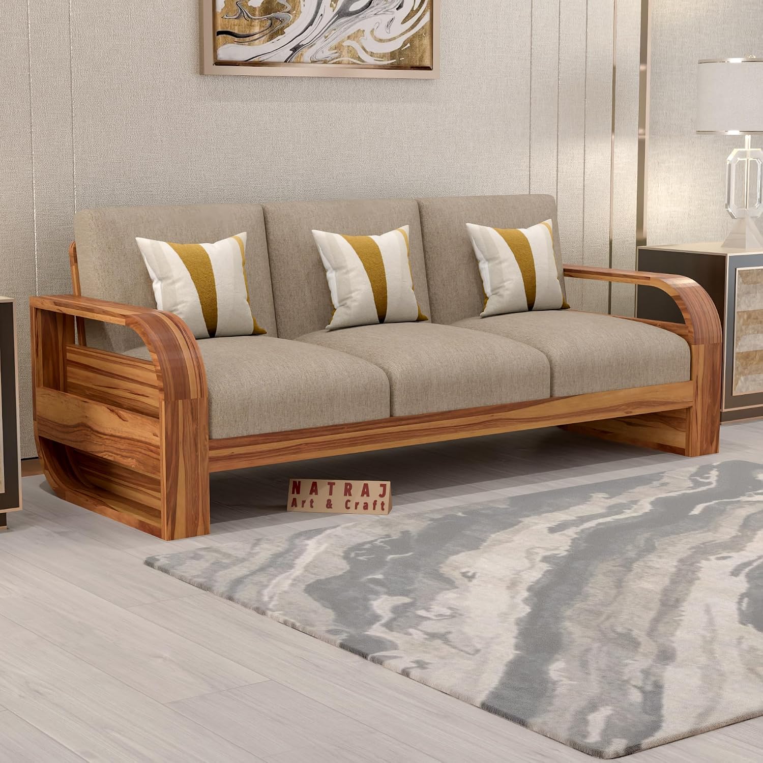 NATRAJ ART & CRAFT Sheesham Wood 3 Seater Sofa Set for Living Room ...