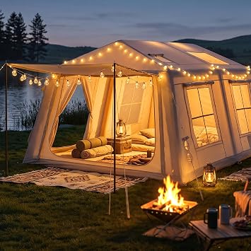 Inflatable Blow Up Tents for Camping,Waterproof Oxford Hot Tent with Stove Jack,Spacious Easy Setup Inflatable Camping Air Tent for Family Glamping 8/10/12 People