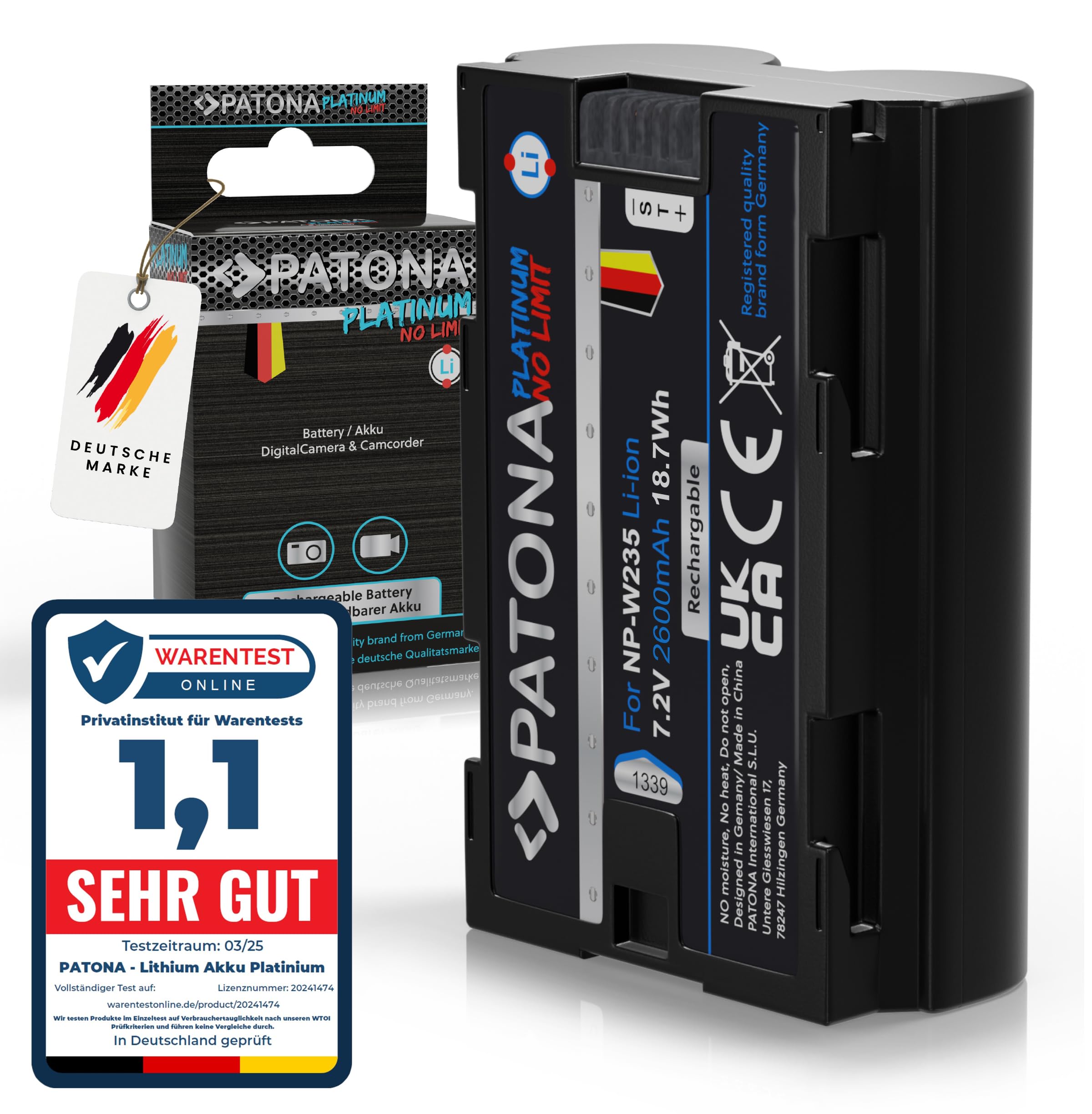 Batteria PATONA PLATINUM NP-W235 2600mAh Per Fujifilm X-T4, X-T5, X-H2, GFX-100S - Compatibile Con Modelli Fuji