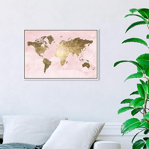 Miniatura 5 de The Oliver Gal Artist Co. Moderno 16 x 24 in, Blush Mapamundi, lienzo decorativo para pared, sala de estar, rosa