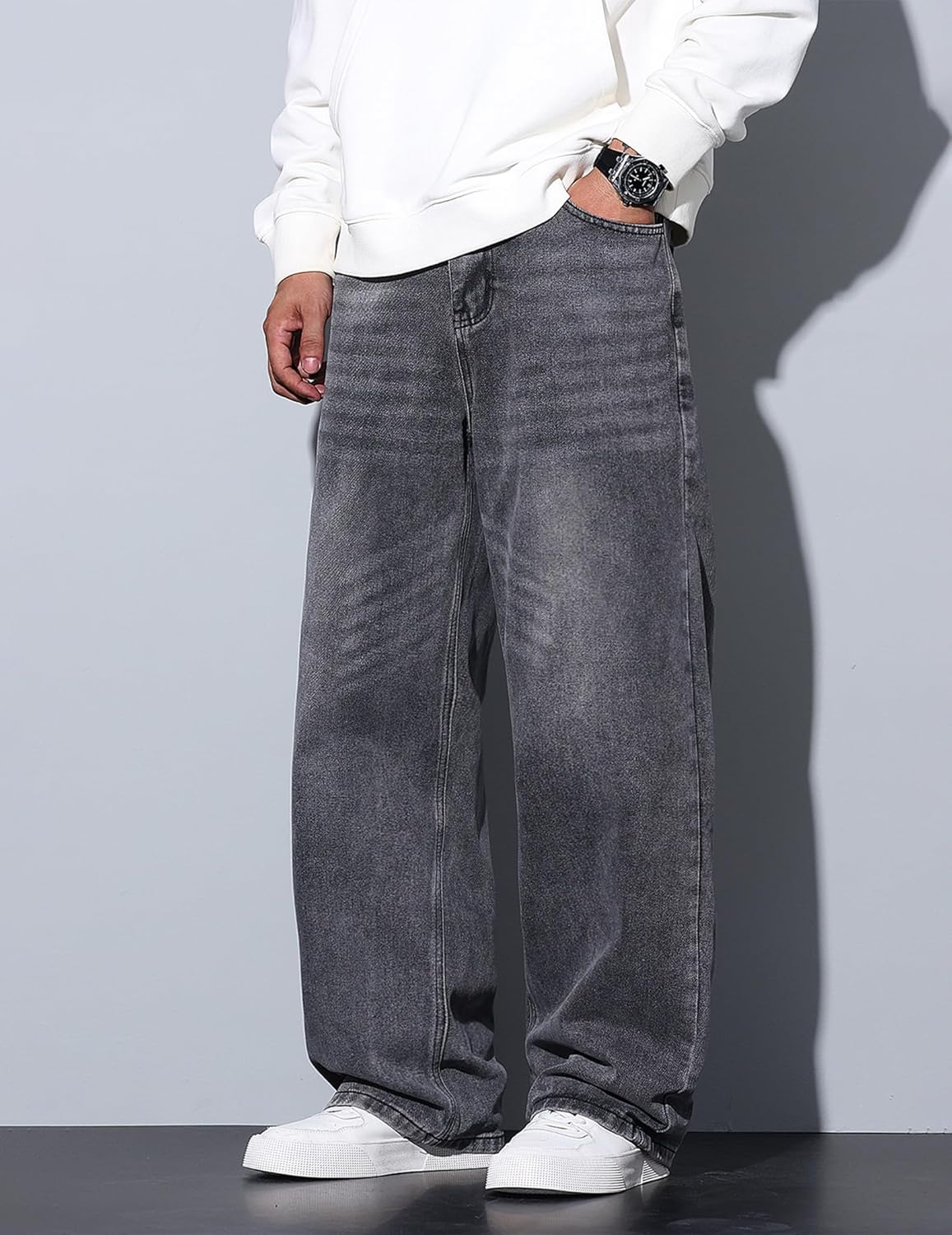 Baggy Jeans Men Wide Leg Hip Hop Jeans Mid Rise Denim Pants Loose Fit Skater Trousers - Image 3