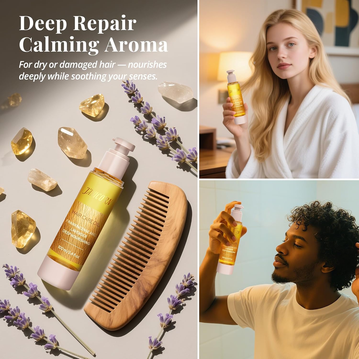 Leave-In Hair Oil – Nourishing & Conditioning Oil with Jojoba & Argan Oils, Frankincense & Lavender Aroma, Smoothness & Frizz Control for Dry or Damaged Hair, 3.4 fl oz / 100 ml - Image 3