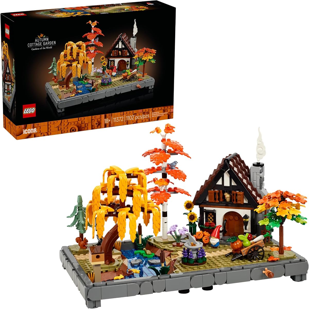 Icons Autumn Cottage Garden Juego de construcción para adultos, mayores de 18 años - Decoración de habitación caprichosa para oficina, dormitorio o estantería - Bloques de construcción para fanáticos de las manualidades - Idea de regalo para cumpleaños - 11372