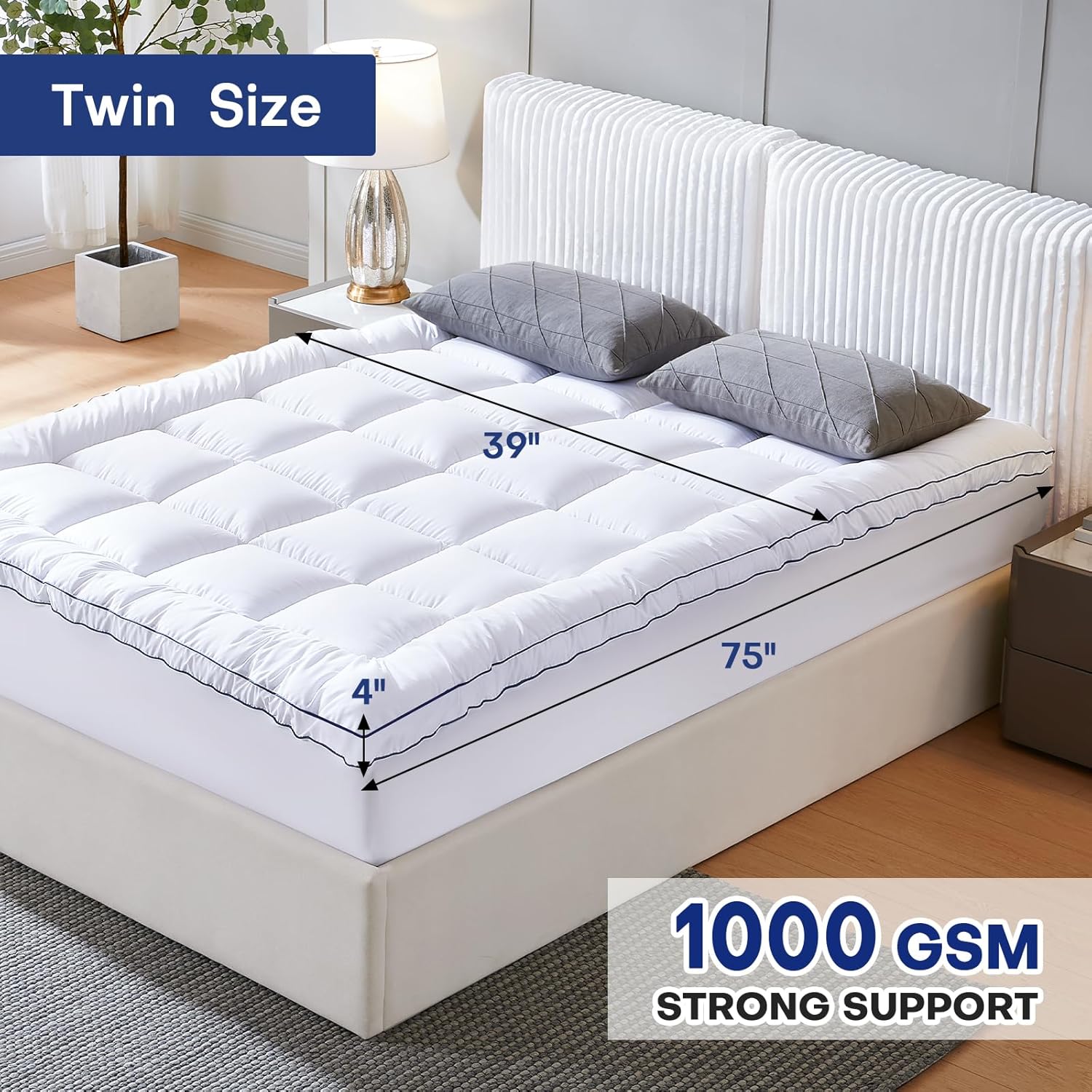 Twin Dual Layer 4 Inch Memory Foam Mattress Topper, Relax Body, Relieve Pain and Aid Sleep - 2 Inch Fluffy Pillow Top Twin Mattress Topper and 2 Inch Cooling Gel Memory Foam, 2X Support - Image 2