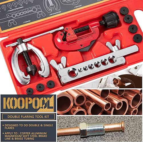 Miniatura 8 de Kit de herramientas de abocinación doble y simple, 8 piezas, kit de herramientas de abocinación de línea de freno de 45 grados con 5 adaptadores de