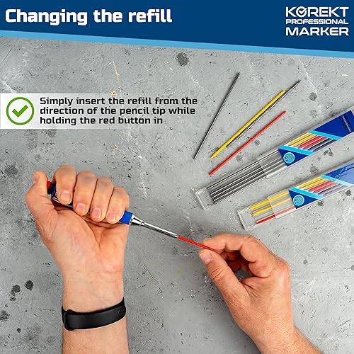 Miniatura 6 de KOREKT Marcador profesional, juego de lápices de carpintero mecánico resistente  12 recambios y sacapuntas integrado  Construcción, carpintería,
