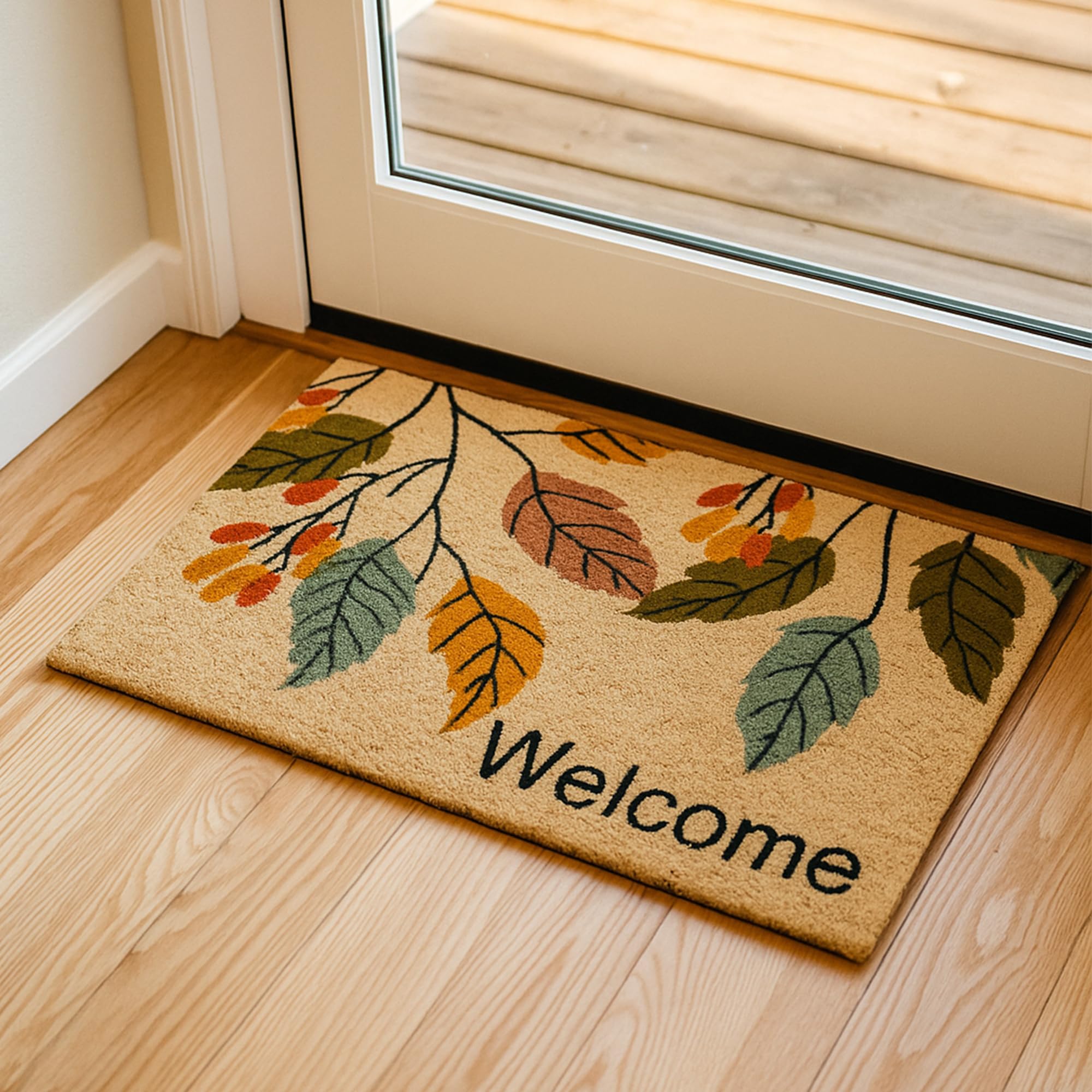 Encasa XO Coir Door Mats for Home Entrance | (60x40 cm), Welcome Leaf | Thick Anti-Slip Doormat with PVC Back | Ideal for Indoor, Outdoor, Patio, Home and Office | Durable and Easy to Clean-image-22