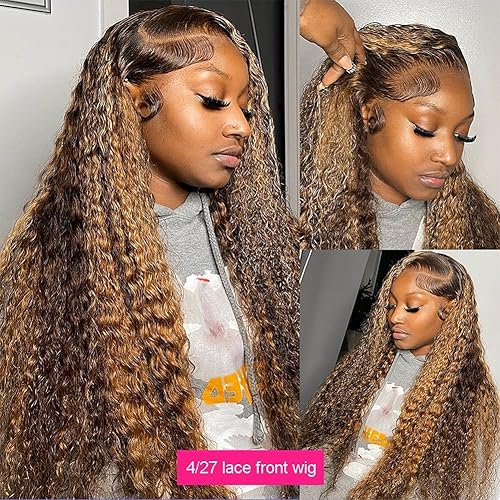 Miniatura 6 de Peluca de cabello humano con encaje frontal de 26 pulgadas, 13 x 4, ondulado profundo, rubio miel, sin pegamento, pelucas de cabello humano