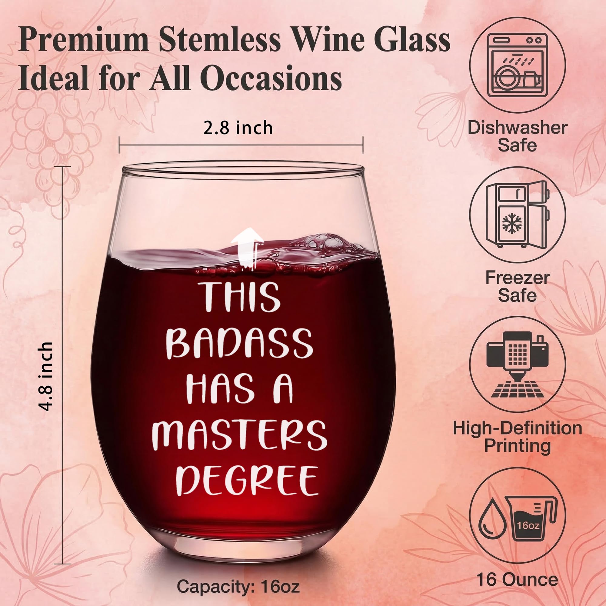Graduation Gifts, This Badass Has a Masters Degree Wine Glass for Her Women Friends Graduates School Students Congrats Grad Party, 16 OZ Wine Glass with Gift Box