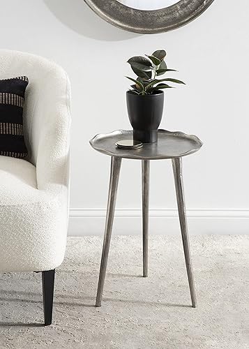 Miniatura 2 de Kate and Laurel Alessia - Mesa auxiliar decorativa moderna de aluminio fundido con borde cubierto para dormitorio, mesita de noche o sala de estar,