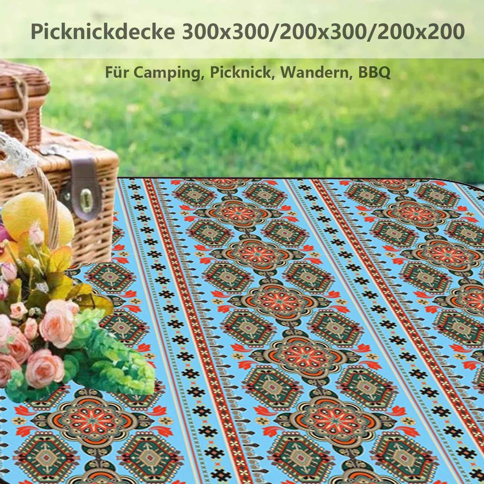 Coperta da Picnic Impermeabile 300x300/200x200/200x300cm, Coperta da Spiaggia Portatile Lavabile E Isolata, Grande Coperta da Picnic Rivestita in Alluminio per Picnic, Campeggio, BBQ
