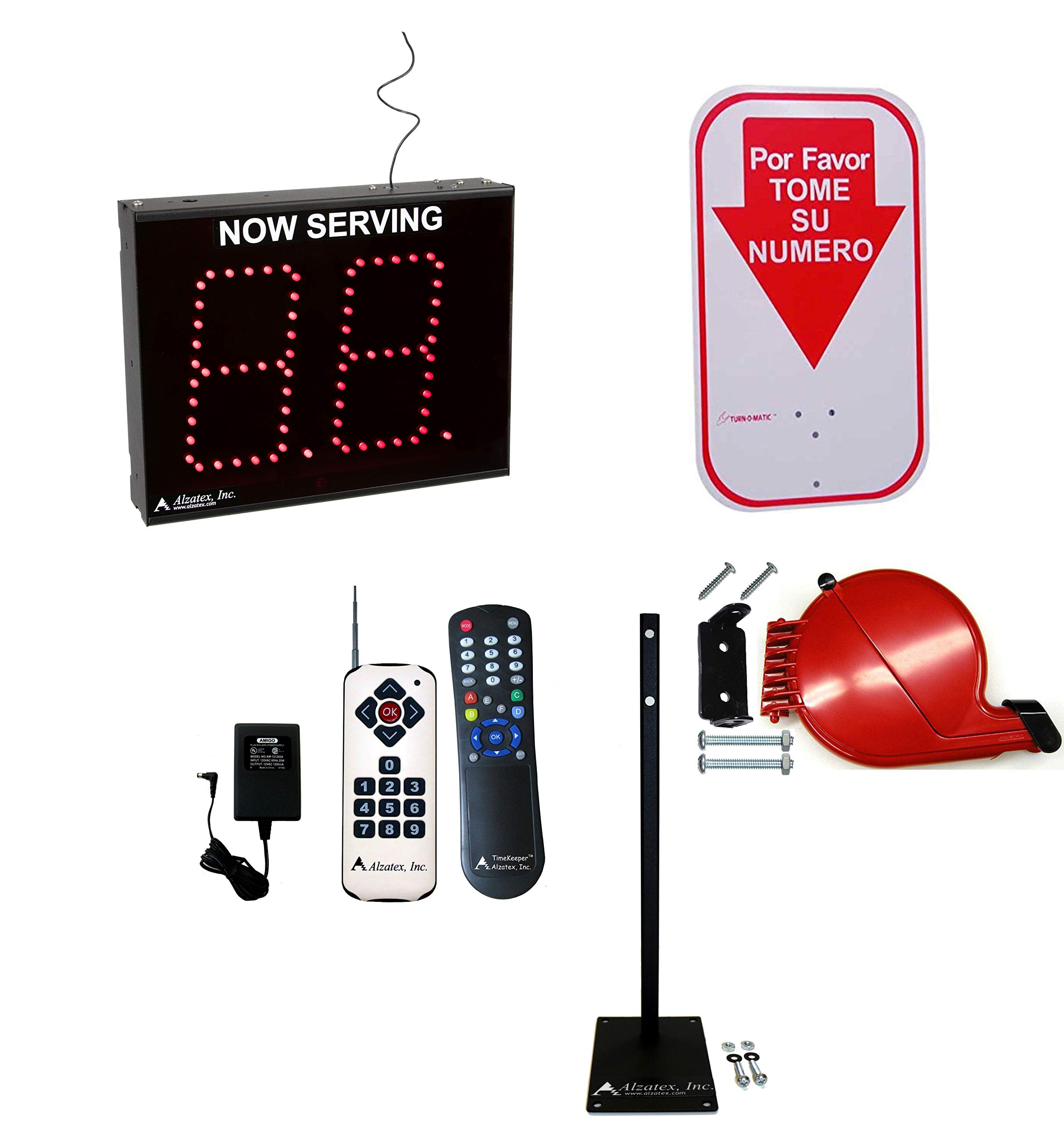 Alzatex Wireless 2 Digit Now Serving Display with 1 Direct Entry Multi Function Wireless Remote and Take-a-Number System