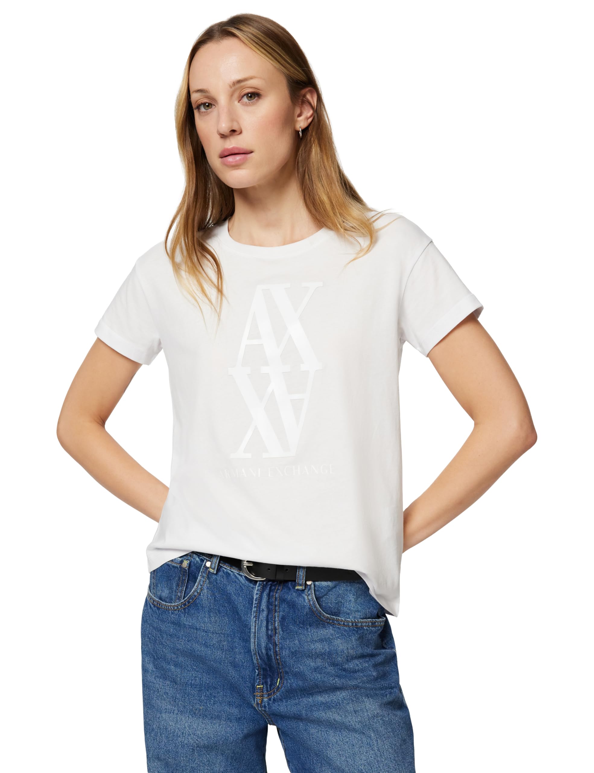 Armani Exchange Damen Short Sleeve On Tone Logo Print Regular Boxy Fit T-Shirt