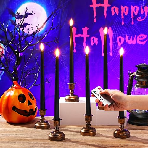 Miniatura 4 de Paquete de 24 velas cónicas sin llama con control remoto y temporizador, velas LED cónicas parpadeantes realistas con llama 3D, velas LED para