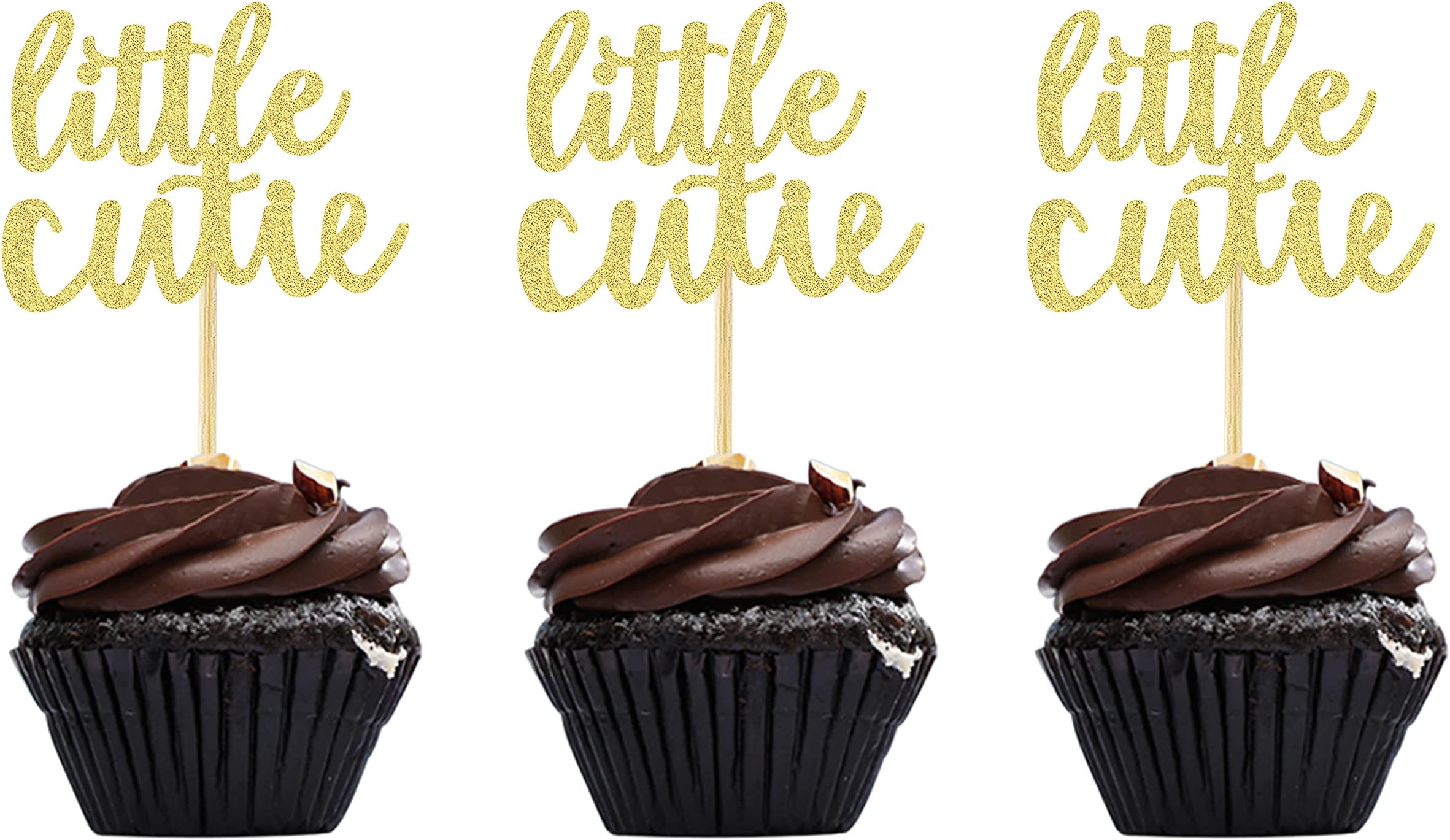 Gold Little Cutie Cupcake Toppers for Hey Cutie Celebrating Birthday Party Decorations 24Pcs