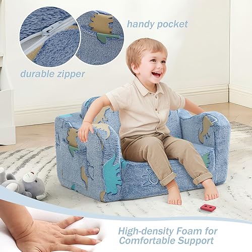 Miniatura 96 de MeMoreCool Sofá de dinosaurio para niños, silla plegable para niños pequeños, sofá cama convertible que brilla en la oscuridad, salón plegable para