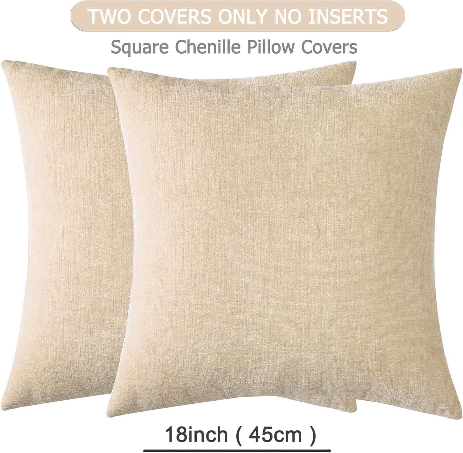 GAWAMAY Decorative Square Throw Pillow Covers 18"x18" Inch Set of 2, Super Soft Chenille Pillows Farmhouse Fall Pillowcase for Living Room Bedroom Sofa Couch Cushion Cover Beige 45x45cm (No Insert) - Image 2