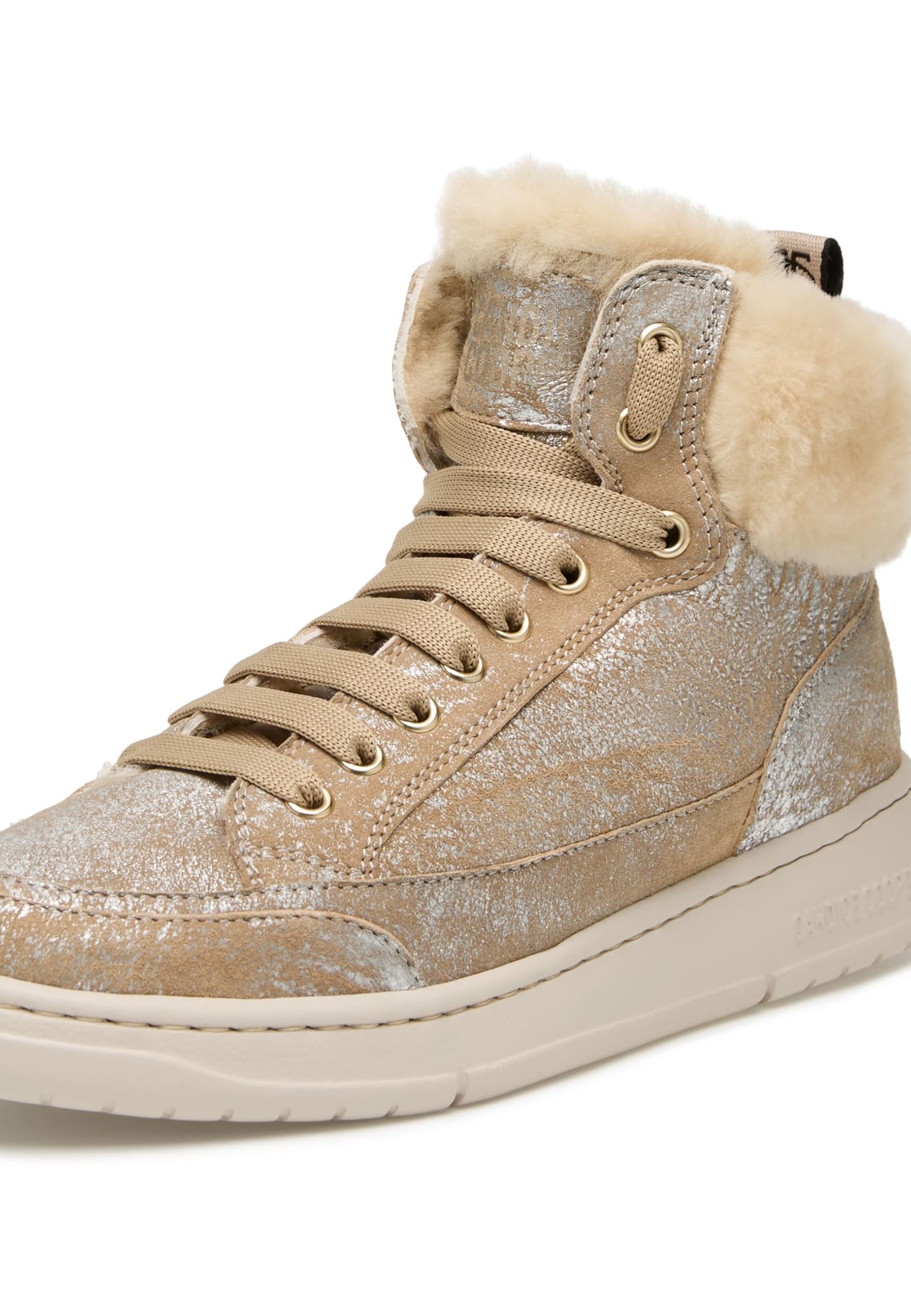 Candice Cooper Vela Mid Fur Metallic Brushed Goat/Shearling Silver-Vanilla, Oxford Plano Mujer