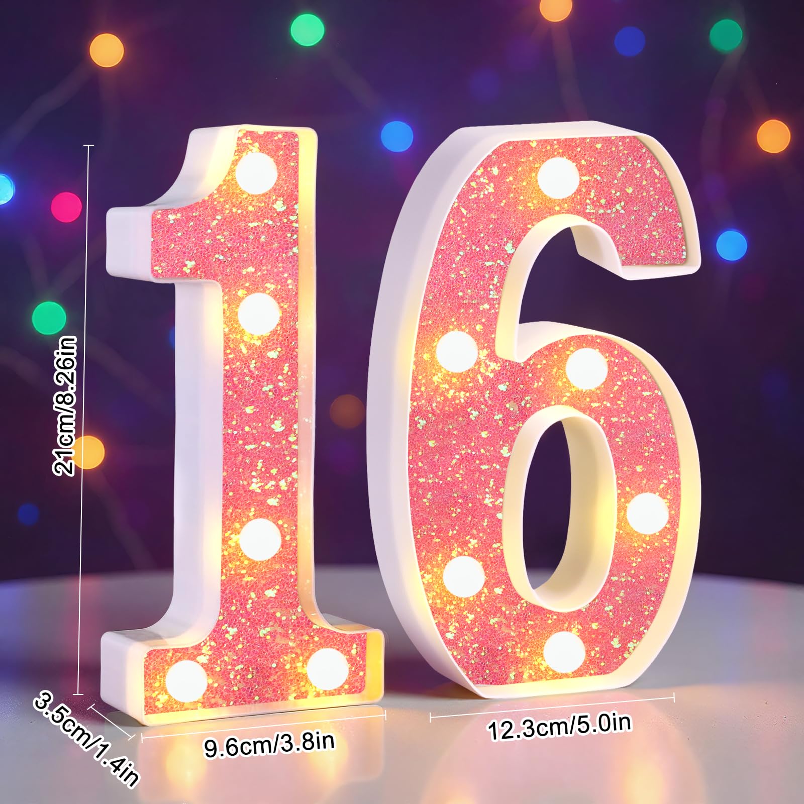 Numeri luminosi a LED per 16° compleanno, con luci rosa per ragazze, cartello luminoso per festa di compleanno, sfondo, anniversario, decorazione per la casa, rosa