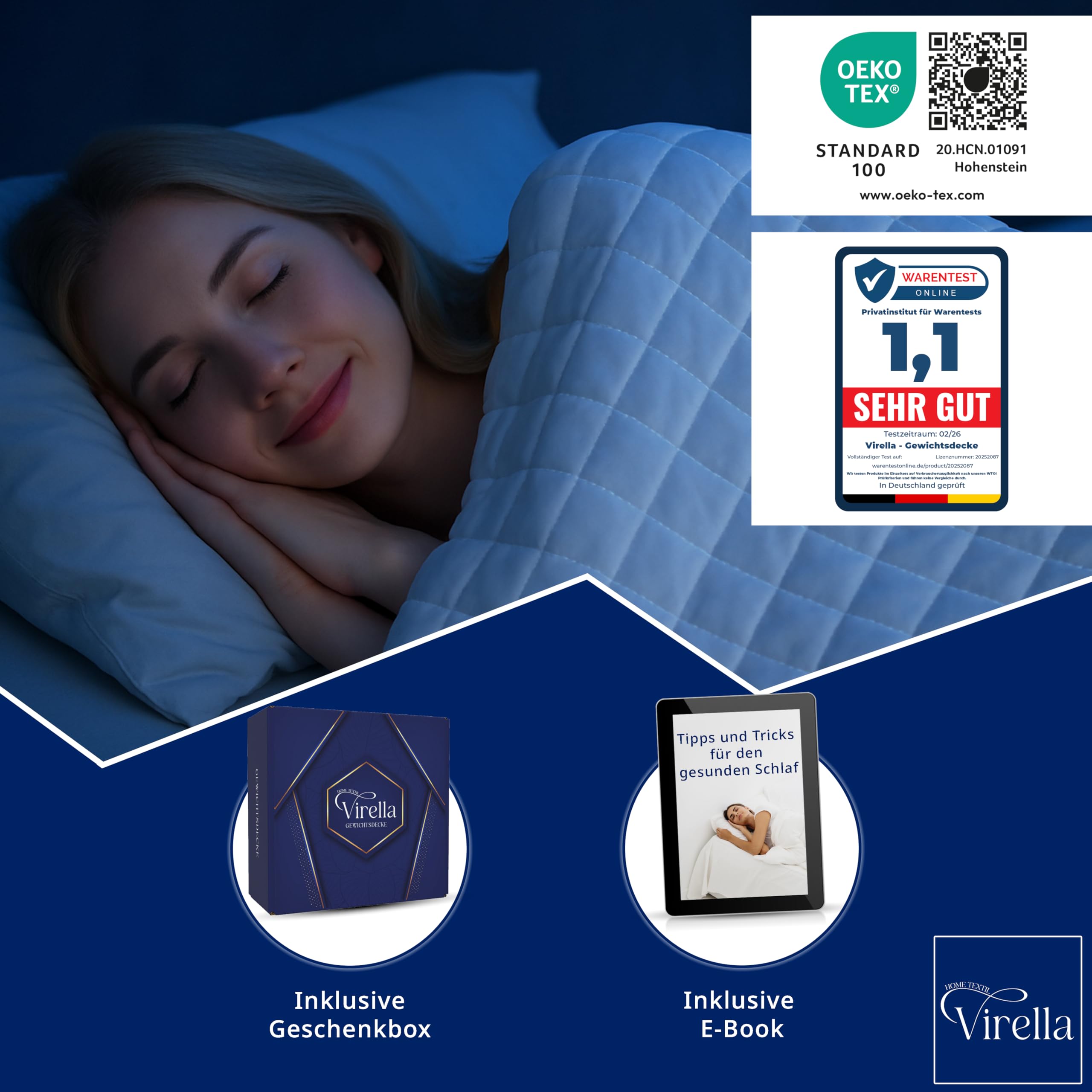 Virella Gewichtsdecke 135x200 7kg 100% Baumwolle Anti Stress Therapiedecke Schwere Decke
