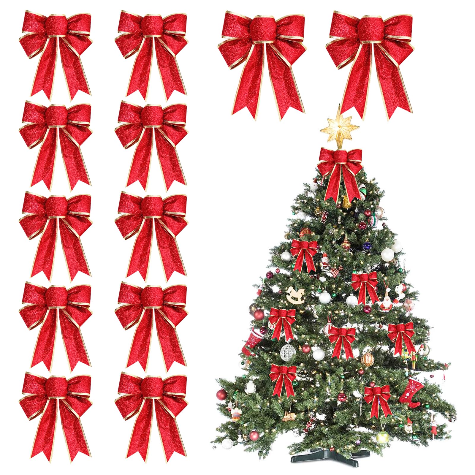 Produktbild von 2 Stück 22.8x30cm Weihnachten Schleifen Groß Rot Tannenzapfen Weihnachtsschelifen Bogen