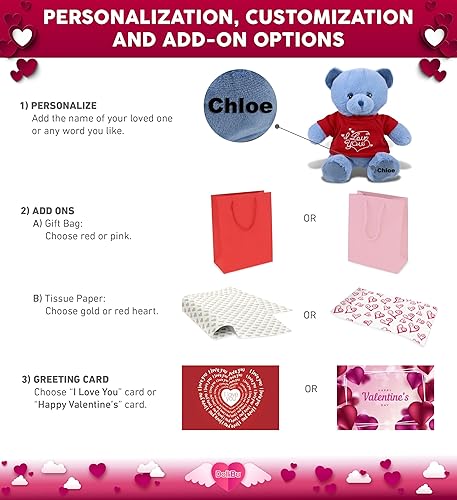 Miniatura 2 de DolliBu I Love You - Peluche de oso azul bebé súper suave, lindo animal de peluche con camisa roja para San Valentín, aniversario, cita romántica,