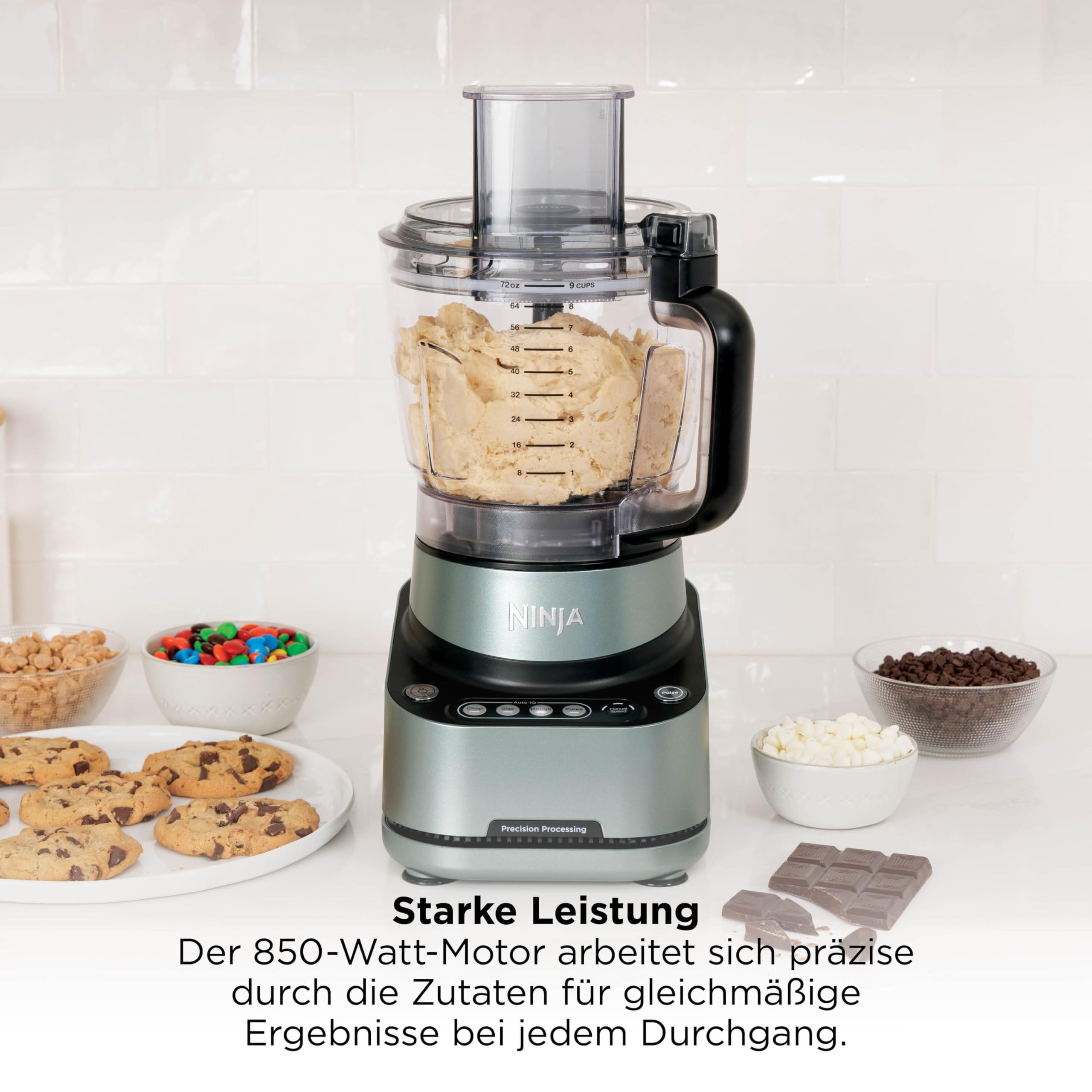 Ninja PrecisionPro 2,1 l Küchenmaschine, 4 Voreinstellungen und manuelle Einstellungen, Pizza- und Brotteig zubereiten, Gemüse schneiden und mehr, spülmaschinengeeignete Teile, Schwarz BZ651EU