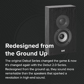ELAC Debut 2.0 OW4.2 On-Wall Speakers, Black (Pair) - 1” Cloth Dome Tweeter & 4” Aramid Fiber Woofer - 2-Way Bass Reflex - Up to 35,000 Hz Response