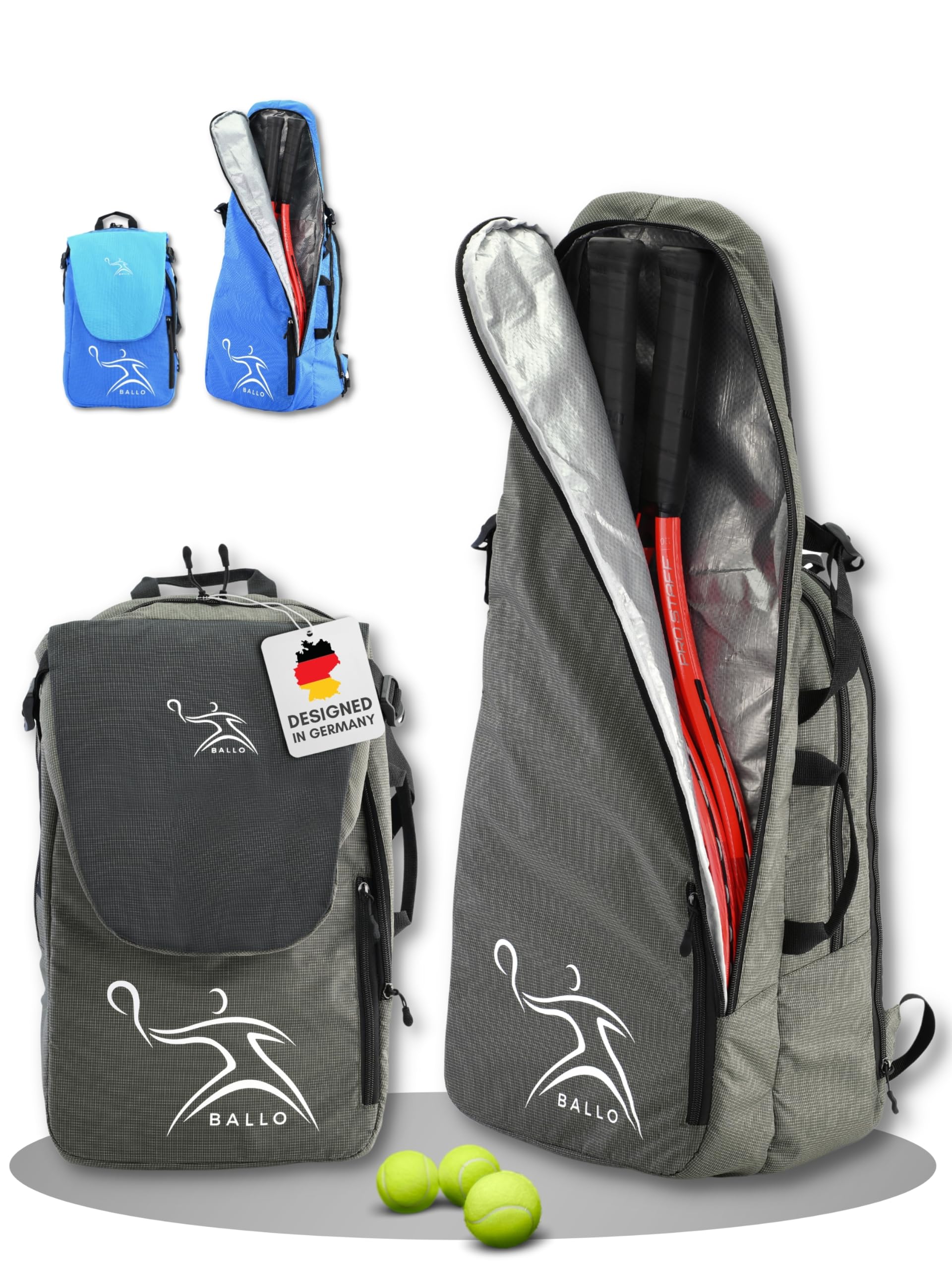 BALLO® Tennisrucksack Tennistasche [NEUHEIT] Schlägertasche Rucksack Tasche Tennis Badminton | Damen Herren mit Schuhfach & geschlossenem Schläger Fach
