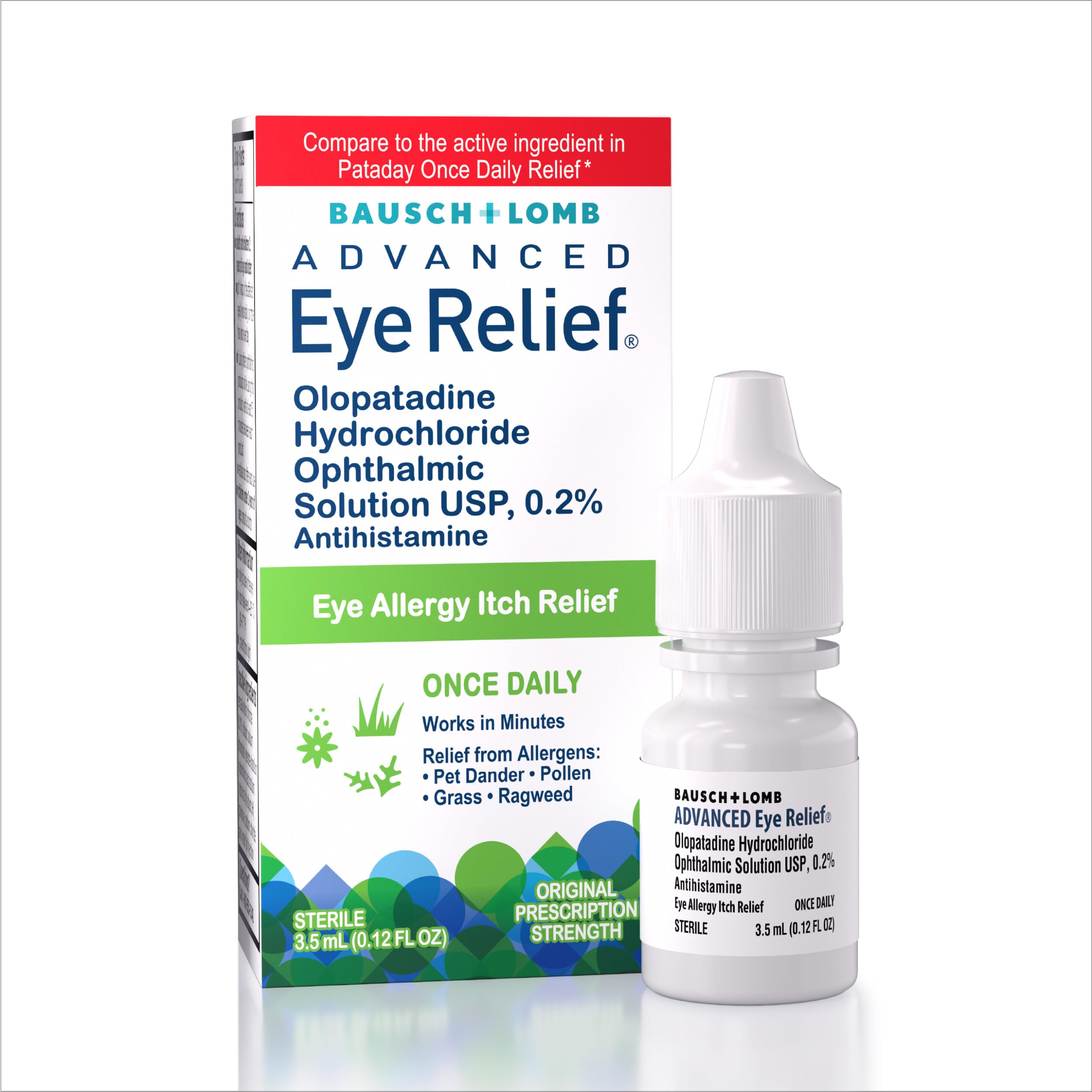 Bausch + Lomb Advanced Eye Relief, Olopatadine 0.2% Antihistamine Eye Drops for Eye Allergy Itch Relief, Once-Daily Prescription Strength 16-Hour Relief, 0.12 Fl Oz