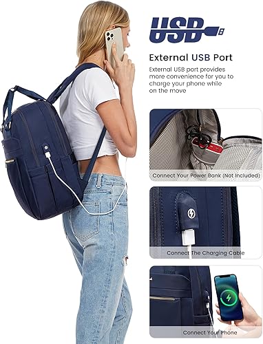 Miniatura 6 de LOVEVOOK Mochila para laptop para mujer, mochila de viaje para computadora, Azul