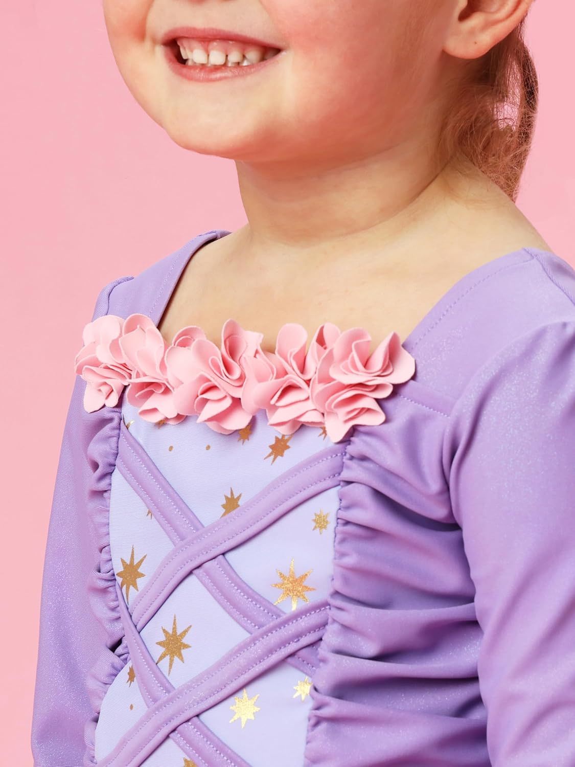 RuffleButts Girls UPF50+ Princess Dress-Up Long Sleeve Rash Guard 2-Piece Swimsuit