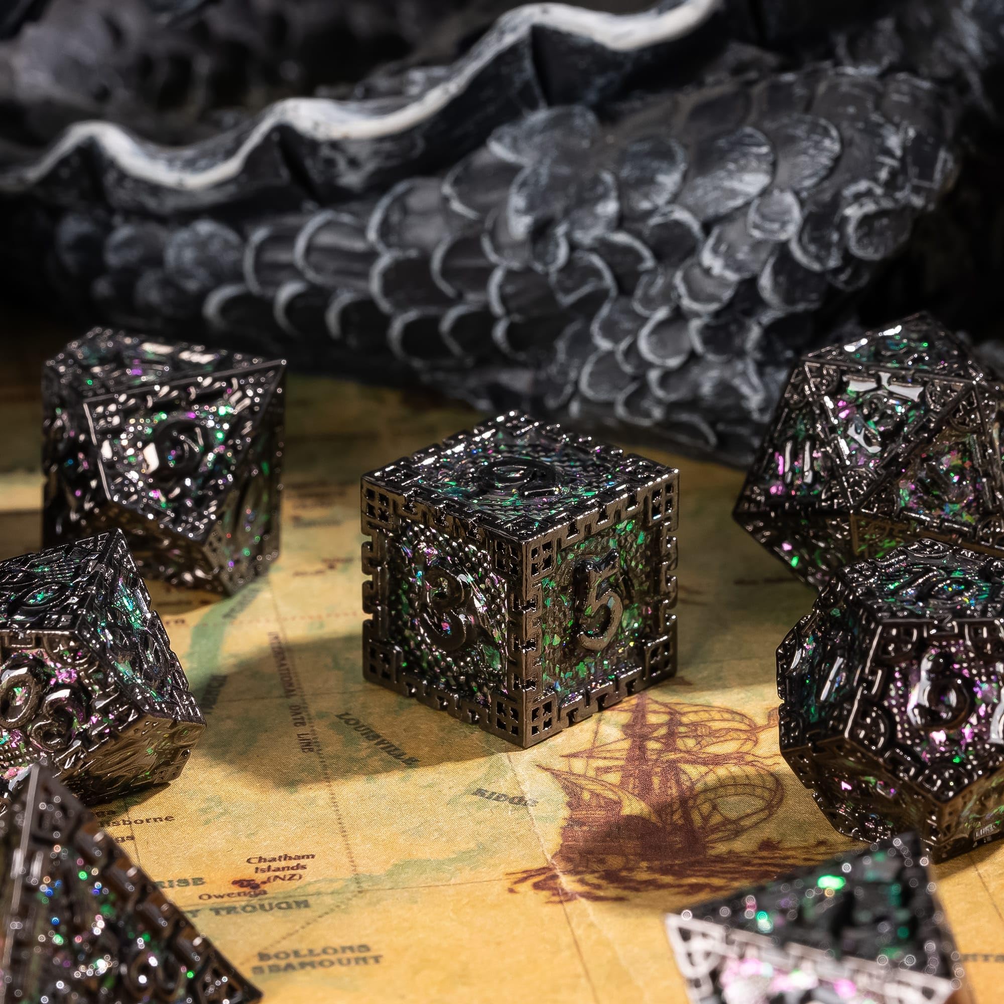 Cusdie Metal DND Dice Set, 7 Pcs Metal Dice, Dragon Scale Polyhedral D&D Dice Set, for Dungeons and Dragons Role Playing Game - Image 4