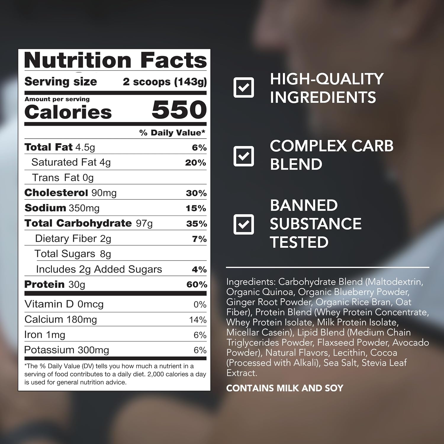 RIVAL NUTRITION Clean Gainer Salted Caramel High-Protein Lean Gainer Powder I 5 Lb, 16 Servings I 550 Calories, 30g Protein, 97g Multi-Source Carbs Per Serving I Natural Flavors, No Artificial Colors