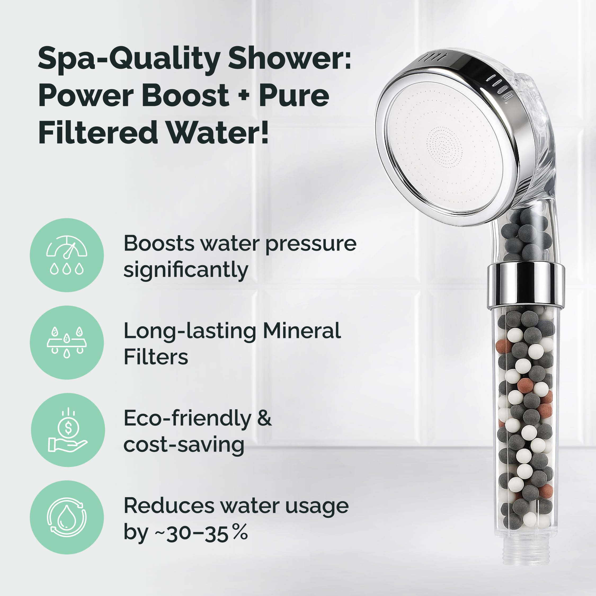 StoneStream® Filtro de cabezal de ducha eléctrico con manguera y piedras de repuesto para ablandador de agua dura, cabezal de ducha de alta presión, cuenta icónica similar al spa para piel y cabello