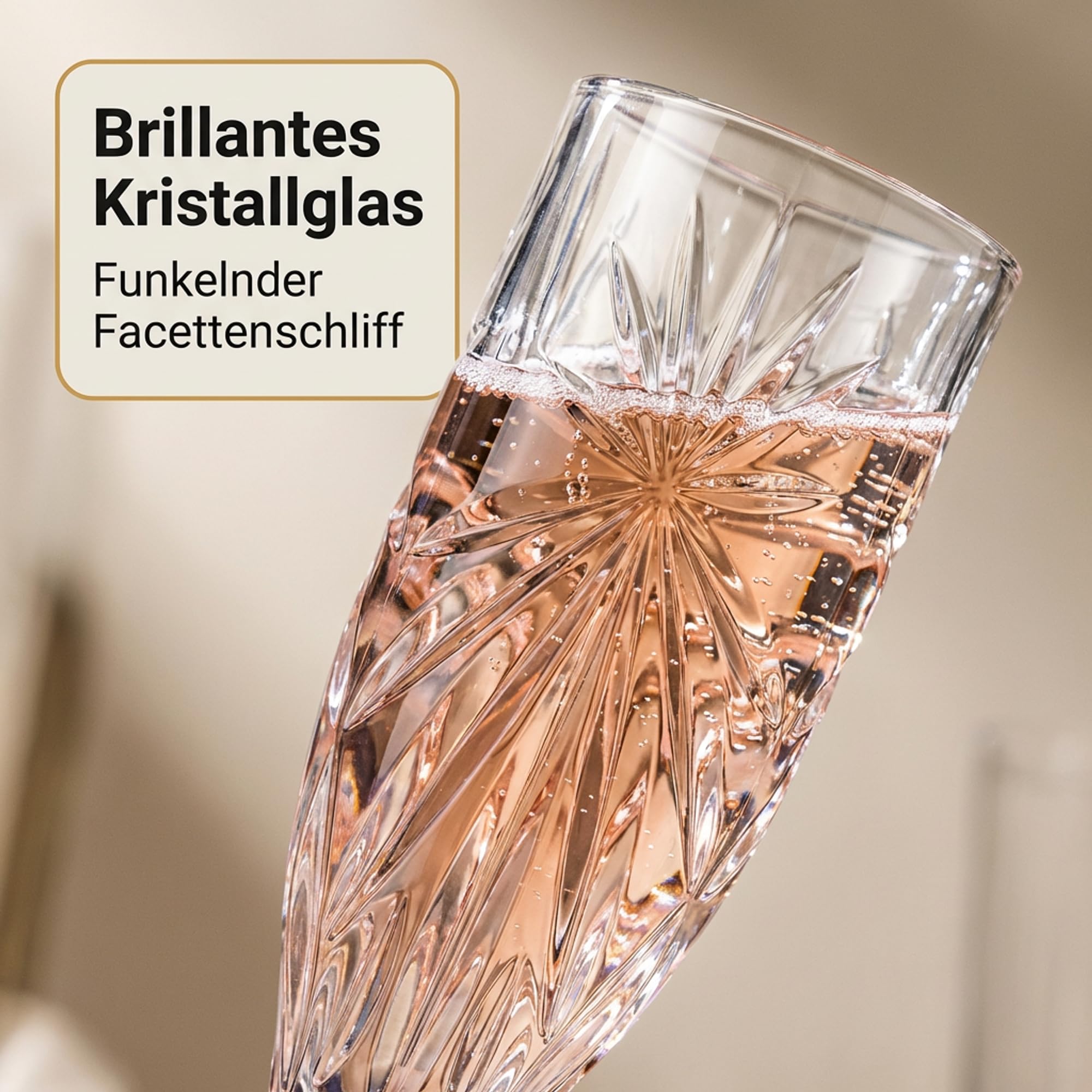 Der-Porzellan-Laden by RCR Oasis Sektgläser 160ml, 6er Set, Champagner Gläser aus Kristallglas, Facettenschliff, spülmaschinengeeignet, Made in Italy