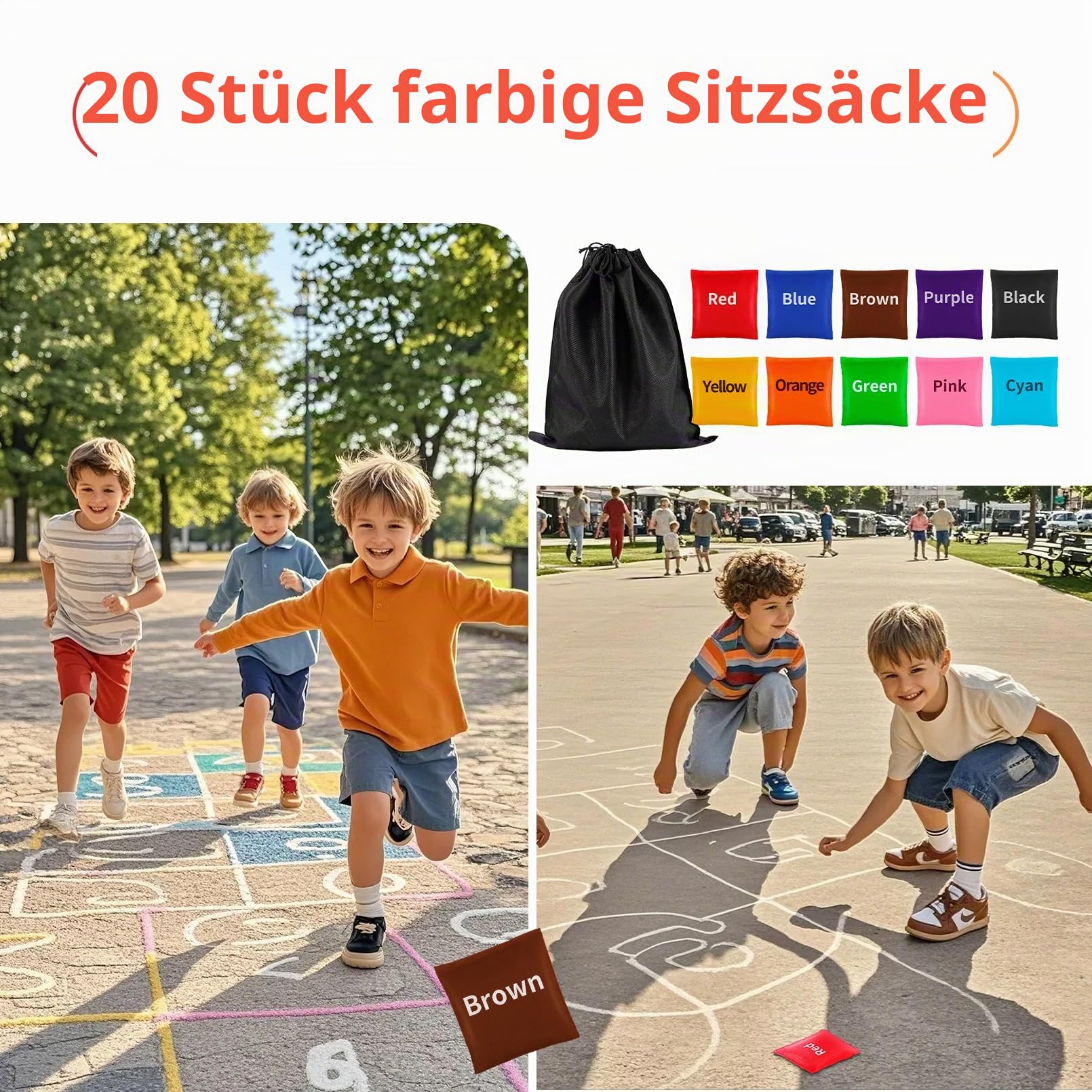20 Stück Cornhole Säckchen, 6 x 6 cm Cornhole Bean Bags, Nylon Sitzsäcke Werfen, Quadratische Wurfsäckchen, Bean Bag Wurfspiel für Kinder Outdoor Indoor (10 Farben)