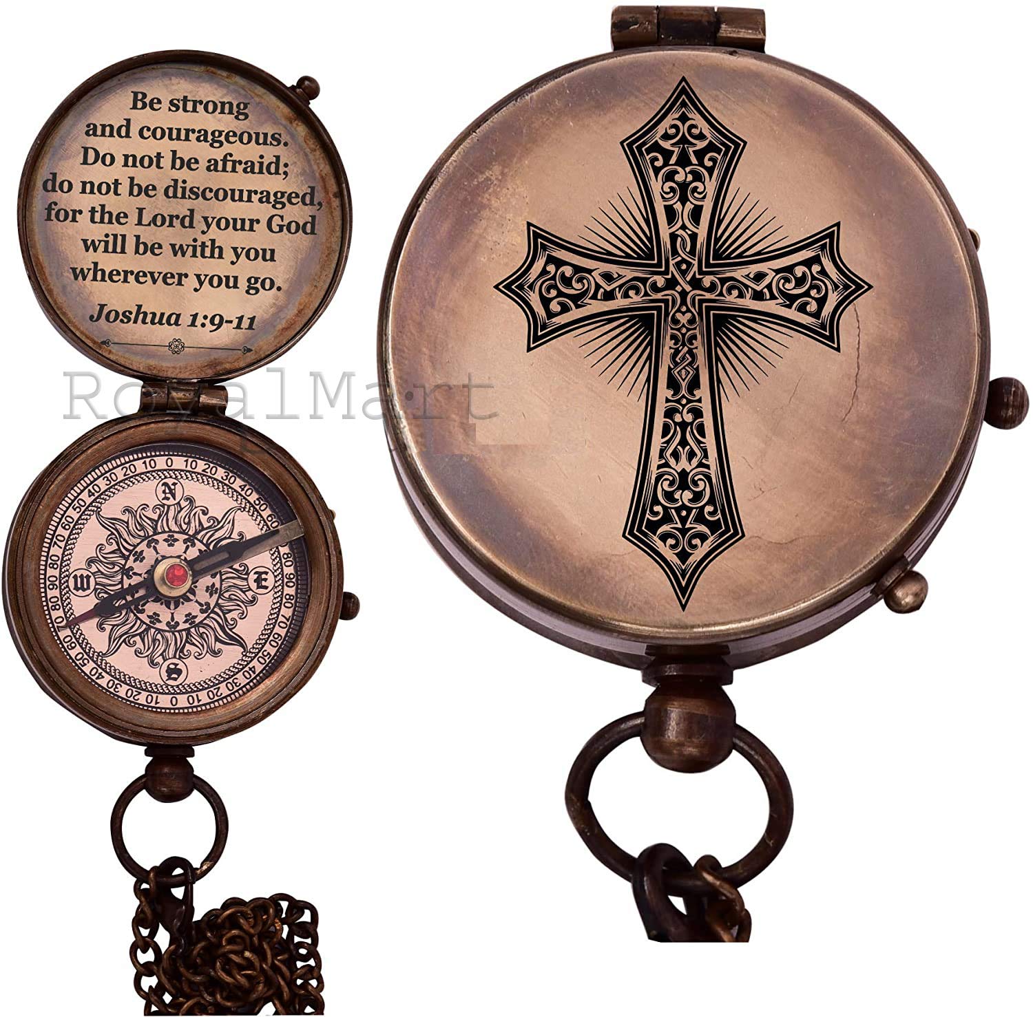 EngravedRoyalmart Baptism Gift Personalized Keepsake Compass Cross and Be Strong and Courageous, Confirmation Gift Ideas, | Heavenly Gift of Faith. Missionary, Birthday 2" Inch