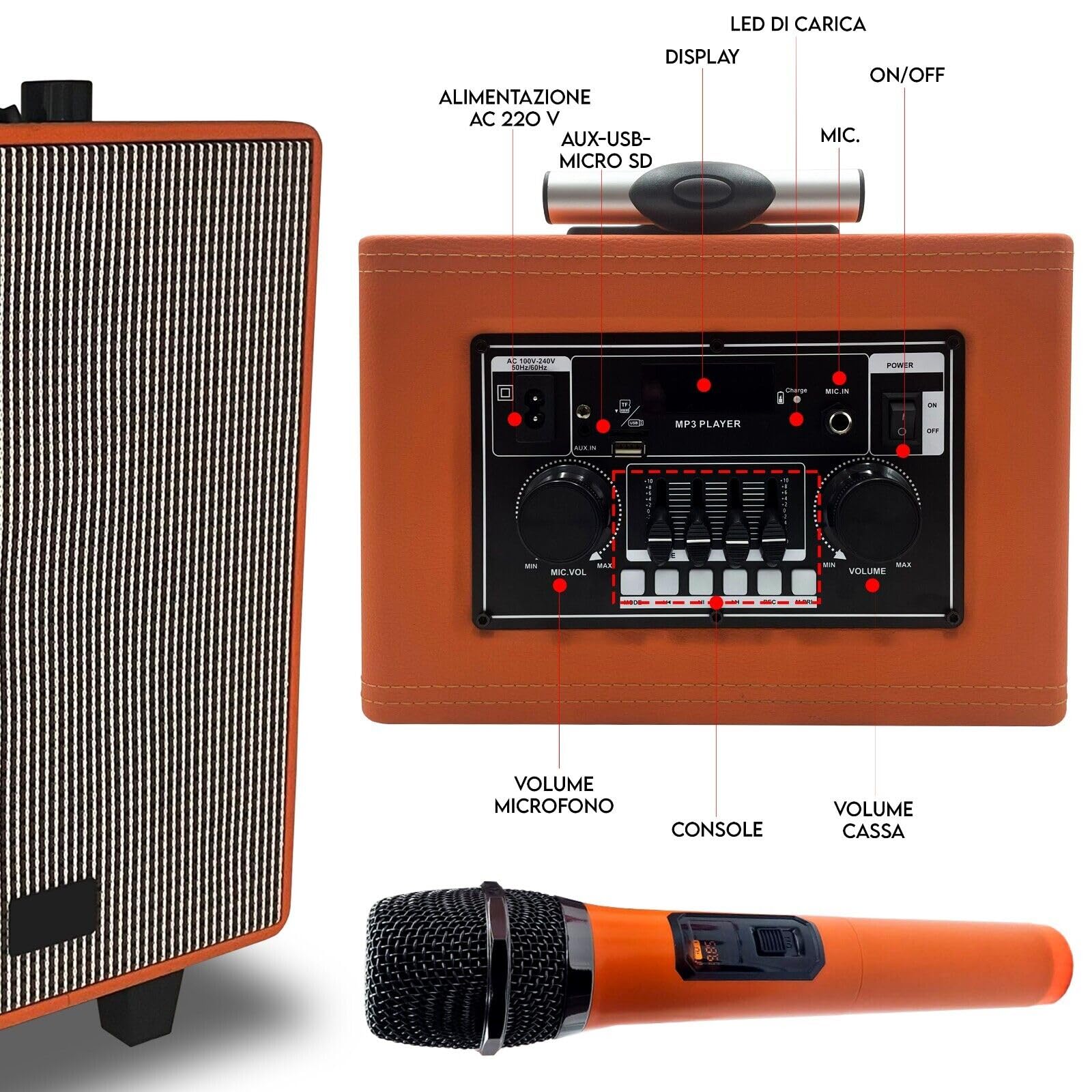 MAKA Cassa Bluetooth Potente con Microfono, Cassa Bluetooth Portatile con Batteria 3000 mAh, USB | AUX | MICRO-SD, Altoparlante Woofer da 8" (20 cm) Grande 180W con Telecomando