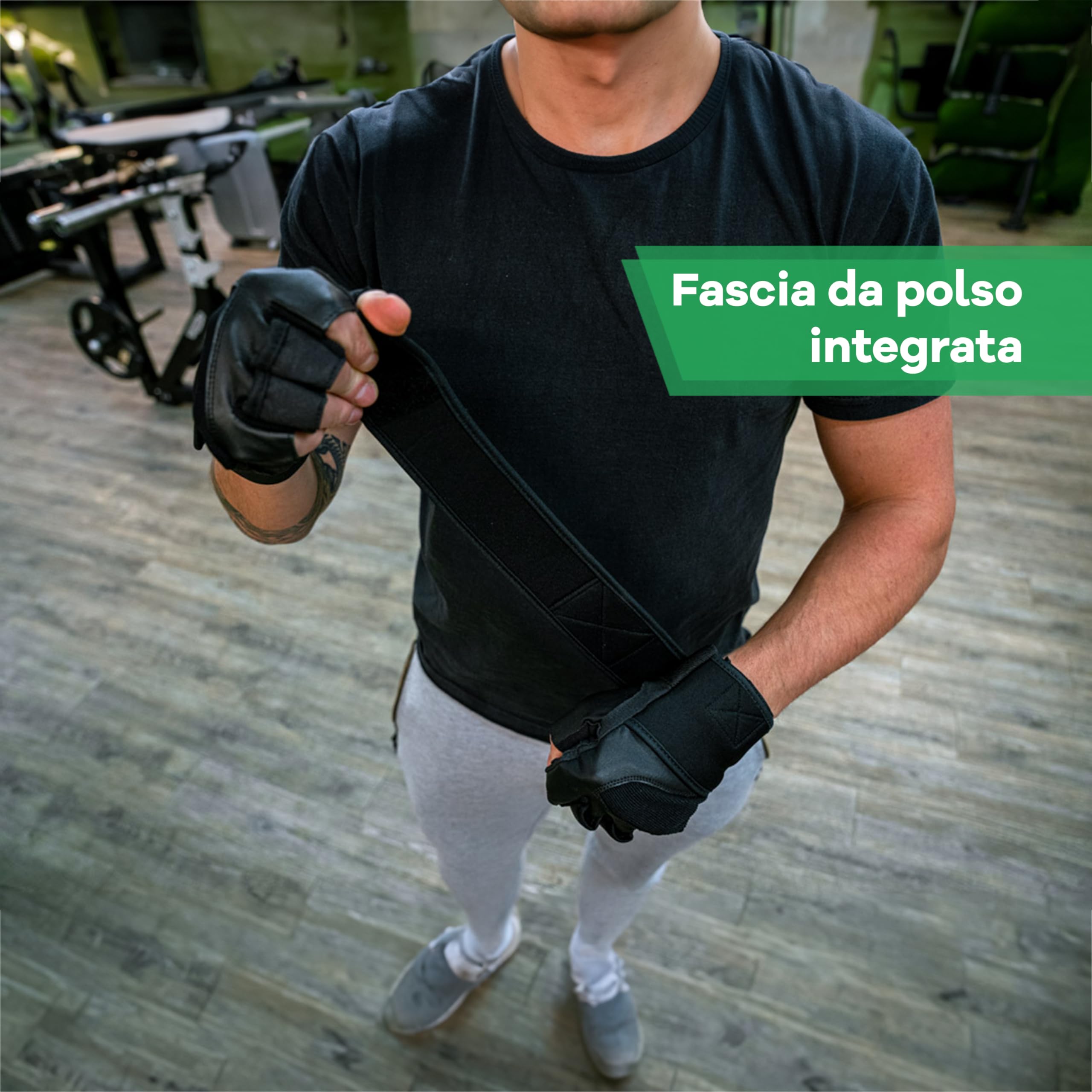 Guanti Palestra Uomo e Donna Vera Pelle 40cm Polsini Antiscivolo Traspirante Fitness