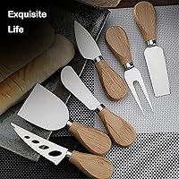 Vista 4 de Juego de cuchillos de queso con caja de regalo para tablero de charcutería, cuchillo de acero inoxidable con mango de madera, cortador de queso