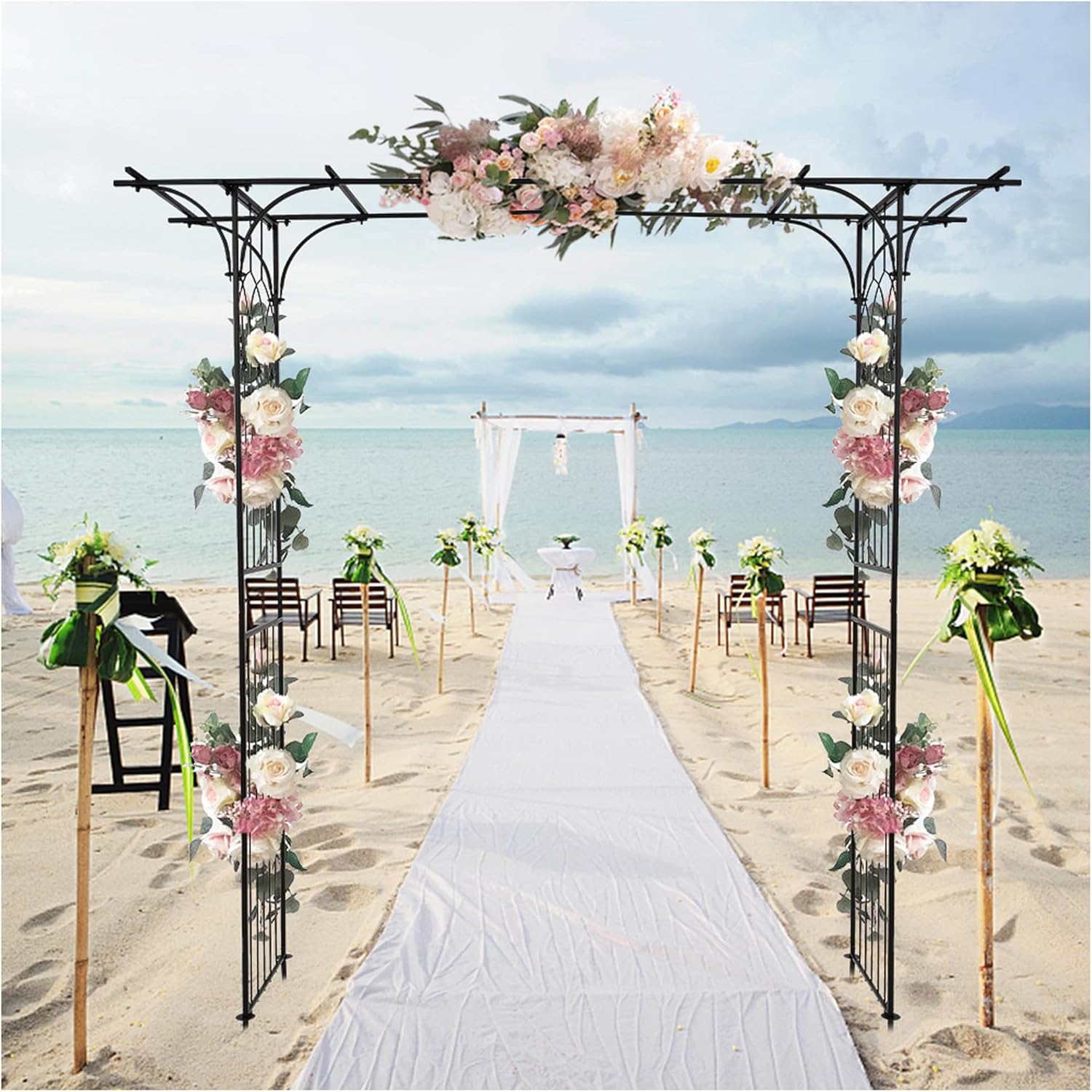 BILEK 85" H×60" W Metal Garden Arch Wedding Backdrop Stand Arch Arbor w/Beautiful Decoration Patterns Trellis Wall, Easy to Assemble, Ideal Choice for Climbing Plants, Wedding,Outdoor Patio Décor