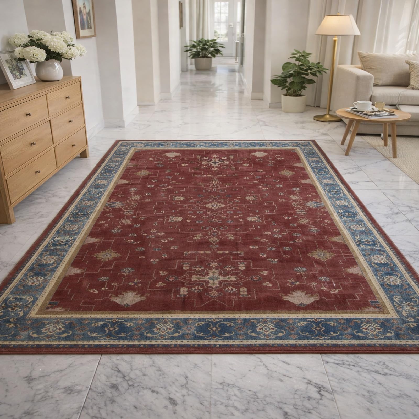 Teppiche Wohndeko für Wohnzimmer Schlafzimmer Aesthetic Room Decor,Vintage Rot, Blau, Beige, 155 x 200 cm