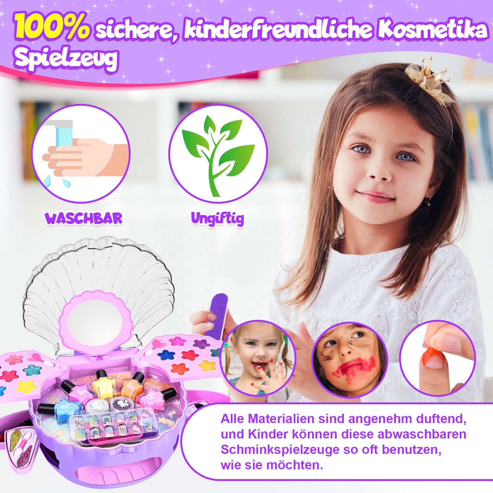 Herenear Studio paznokci dla dzieci, prezenty dla dziewczynek zestaw lakierów do paznokci, etui do makijażu dla dziewczynek, stylizacja paznokci dla dziewczynek (Purple)