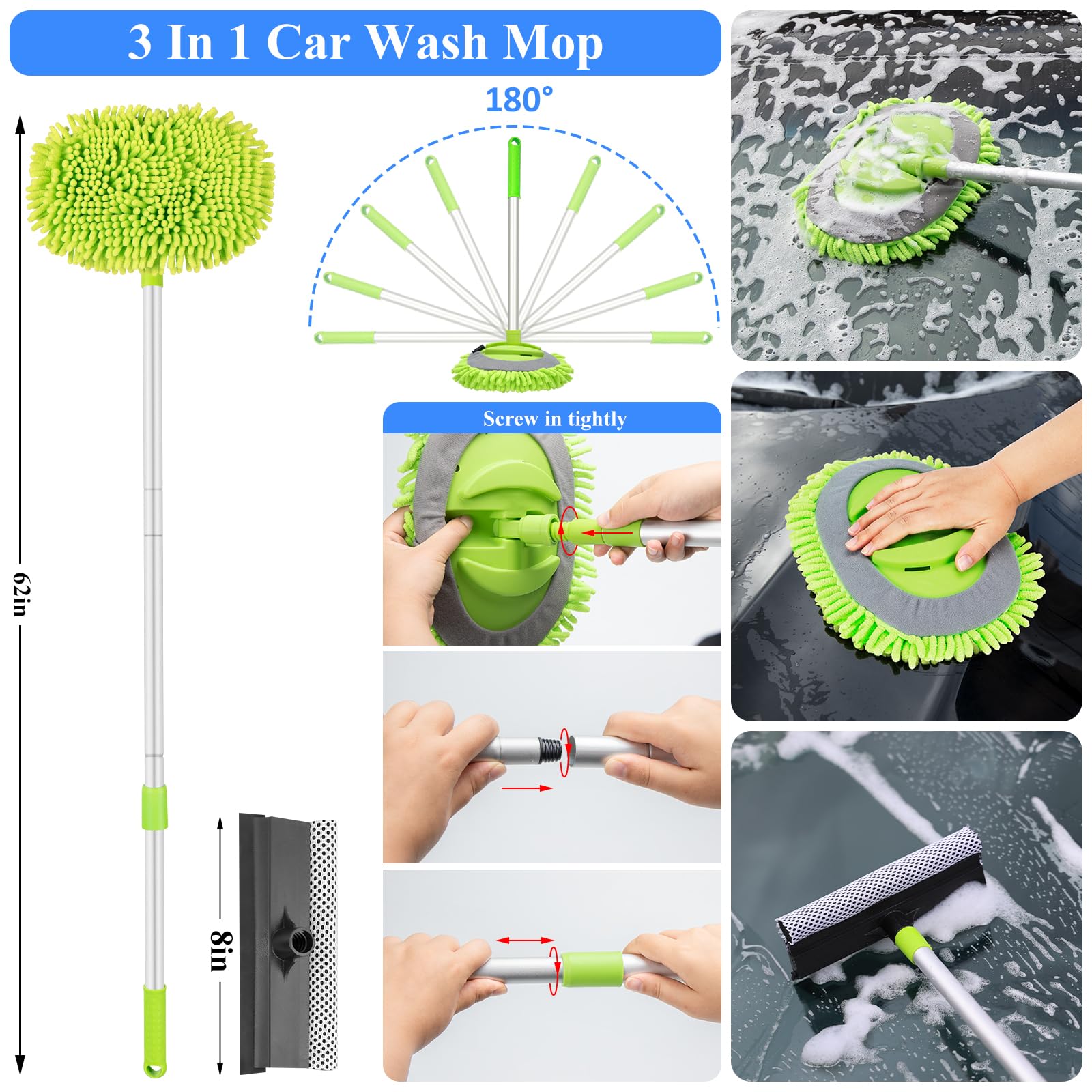 32Pcs Car Detailing Brush Set, Car Detailing Kit, Auto Detailing Drill Brush Set, Car Detailing Brushes, Car Wash Cleaning Tools Kit with Wash Mop for Interior, Exterior, Wheels, Blue