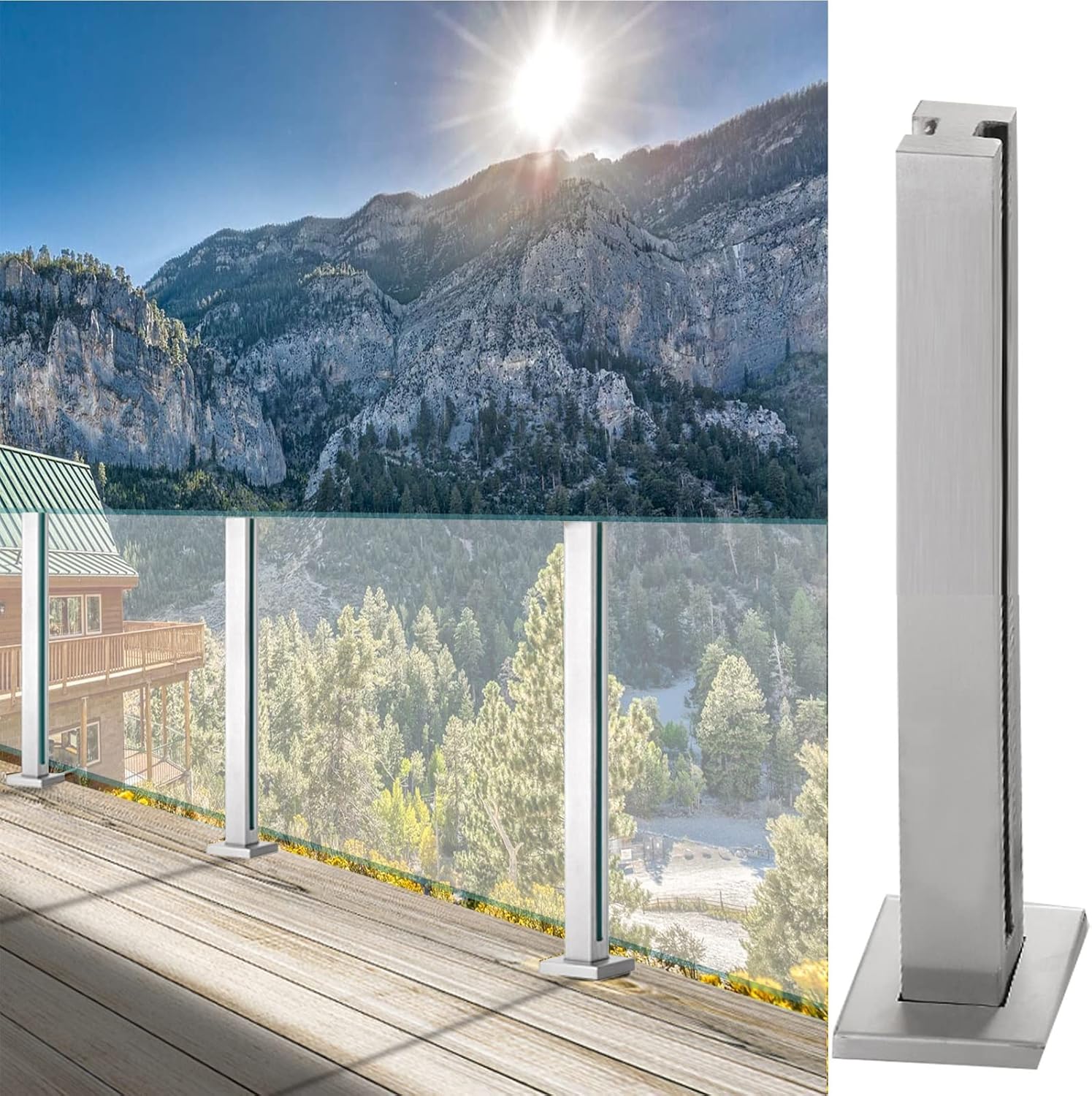 Square Glass Railing Garden Fence Post 3/8" 1/2" Thick Heavy Duty