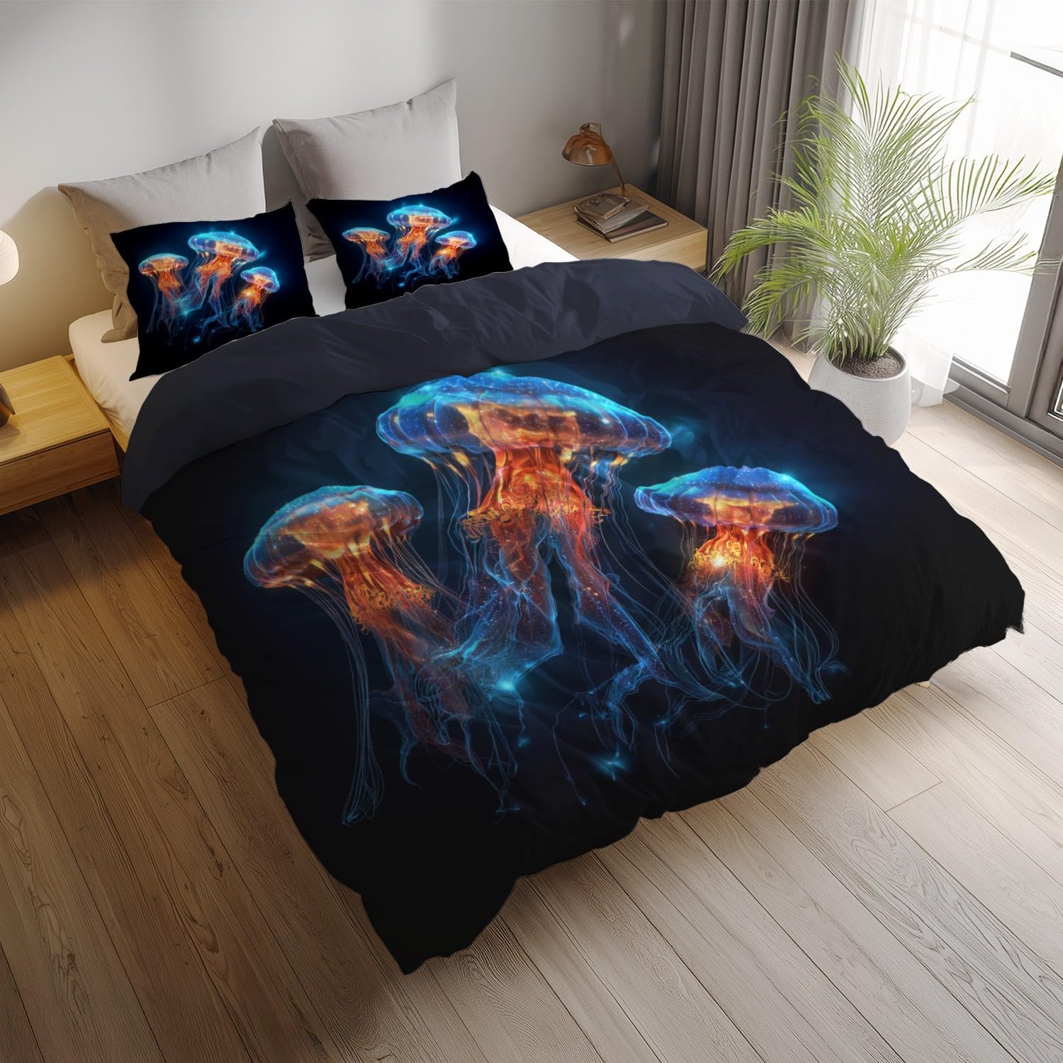 Tajemnicza czarna elegancka meduza 220 x 240 cm Łatwa w pielęgnacji poszwa na kołdrę z nadrukiem Zestaw pościeli z 2 poszewkami na poduszki Pościel Zestaw do dekoracji sypialni