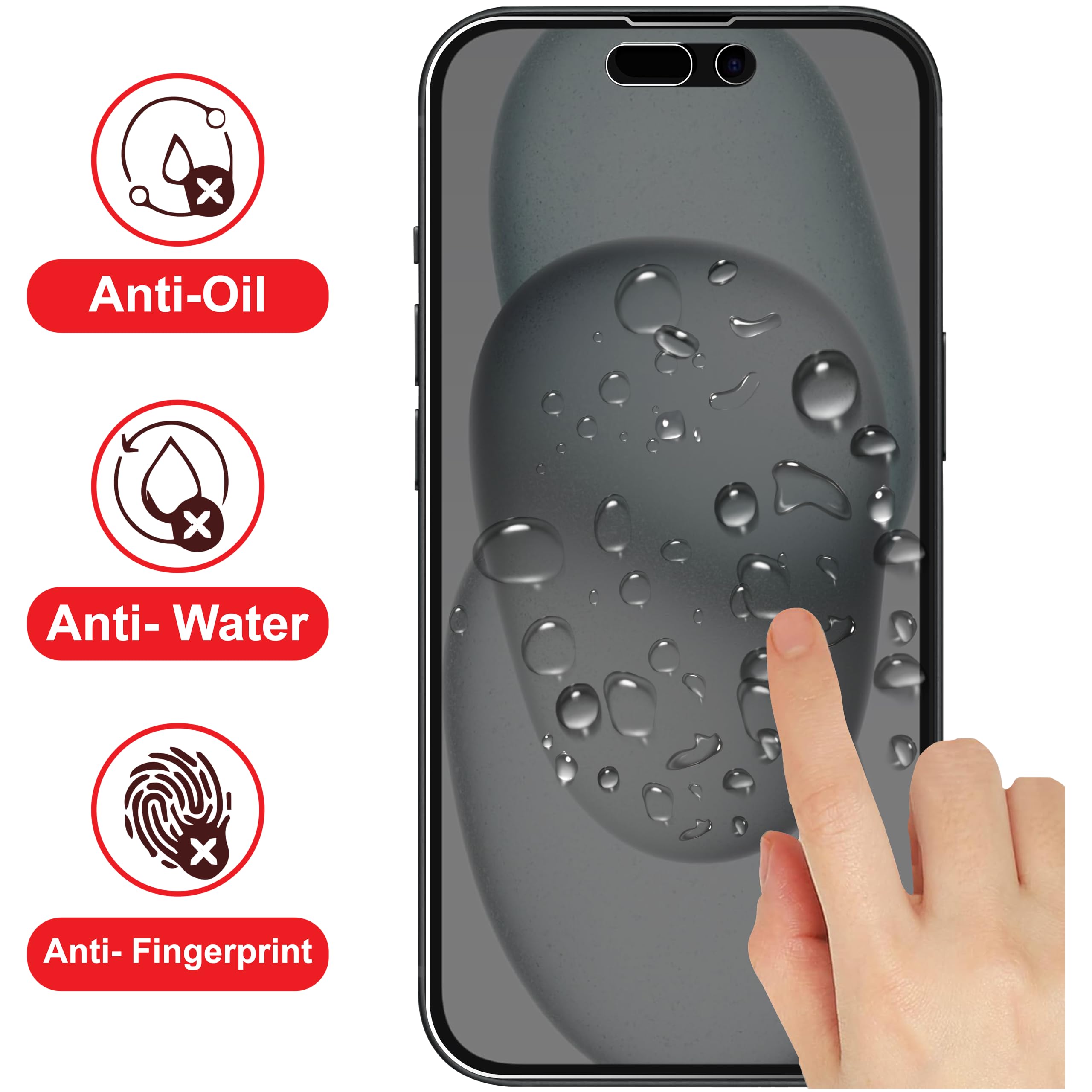 Mobitel 3-Pack Anti-Spy Privacy Screen Protector, 9H Tempered Glass, Anti-Scratch, Anti-Water, Case Friendly (iPhone 15) - Image 3