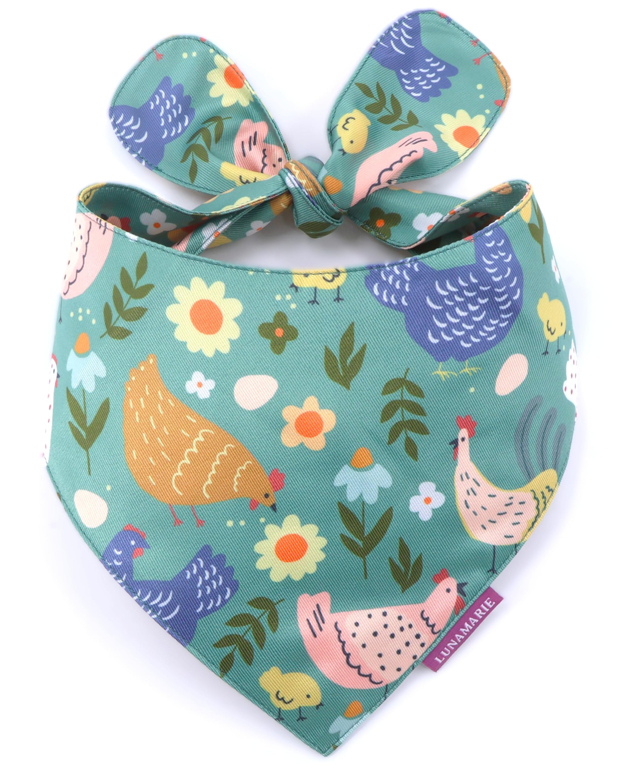 LunaMarie - Luxury Pet Birthday Bandanas -Premium & Silky Poly Fabric | 100% Handmade | Custom Shape Dual Layered (Chicken Couture, Small) โ image 1